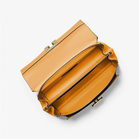 BNWT MICHAEL KORS LITA MEDIUM LEATHER CROSSBODY BAG | TOP HANDLE PURSE | GOLD HA - Picture 2 of 8